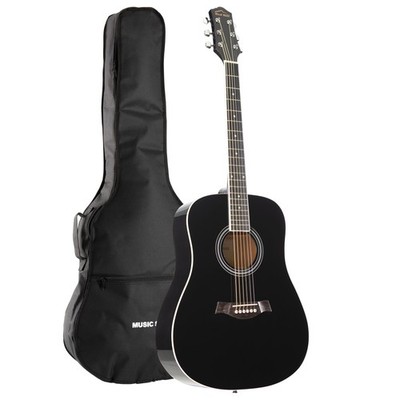 Red Hill D-1 BK 2 Black Dreadnought Acoustic Guitar Beginner Kit Ivory ABS