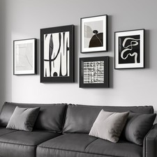 Framed Black and White Abstract Wall Art for Living Room, 5 Piece Modern Prin...