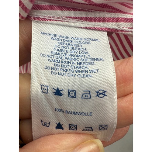 Lands End Damen rosa weiß gestreift Knopfleiste Hemd bügelfrei Oxford Größe 18 - Bild 8 von 9