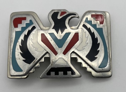 Vintage Tex hellbraune einheimische Neusilber-Inlay Donnervogel Gürtelschnalle