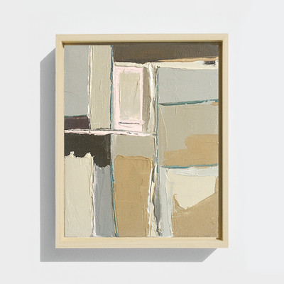 Vertical Abstract Oil Painting, Neutral and  Pink Modern Small Framed Wall Art
