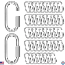 M6-50 Pack Heavy-Duty 2.3” Quick Links - 1/4" Galvanized Locking Carabiners