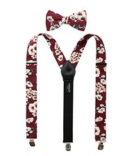 Men's Cotton Floral Suspenders and Bow Tie Set for 48 Inch 37-burgundy