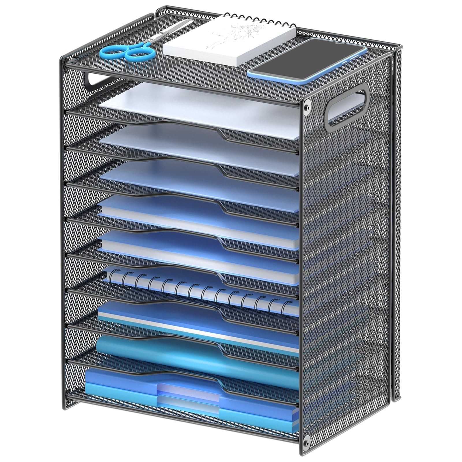 10-Tier Mesh Desk Organizer with Handles for Files & Paper Storage-image