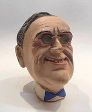 VINTAGE ACHATIT PORTRAIT HEAD BOTTLE STOPPER / FRANKLIN D. ROOSEVELT ca 1948