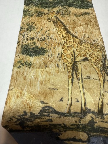 Vintage Endangered Species Silk Tie 59x3.9 USA Giraffe Savanna Wildlife Jacquard - Picture 2 of 7