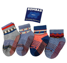 Bombas Toddler Midweight Calf Crew Socks 4-Pack Multicolor NEW Grippers Cotton