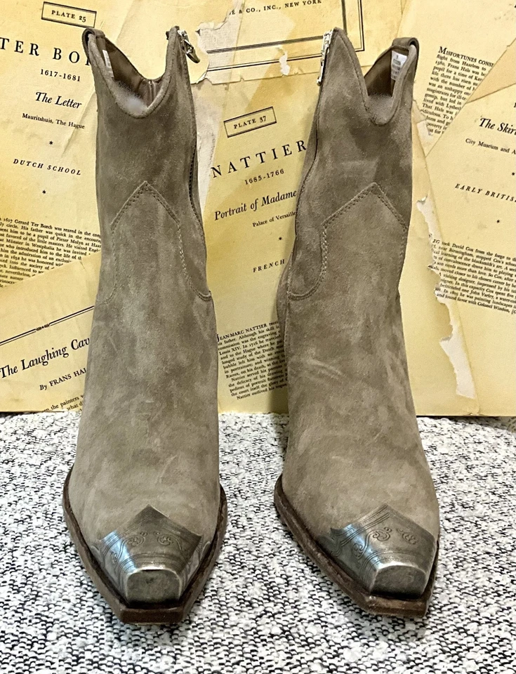 Bota Western Free People Brayden Cuero Punta Peltre Gamuza Taupe 39/9 NUEVA Foto 4 de 4
