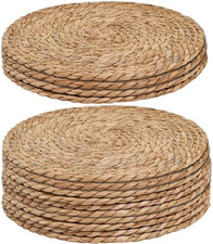 Handmade Heat Resistant 12" round Woven Placemats Set of 8, Wicker Boho No Chemi
