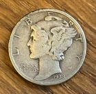 1938 Mercury Dime Philadelphia Mint 90% Silver New Deal US Coin