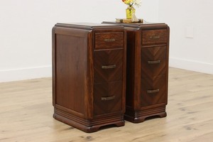 Pair of Art Deco Vintage Walnut Nightstands End Side Tables #54728