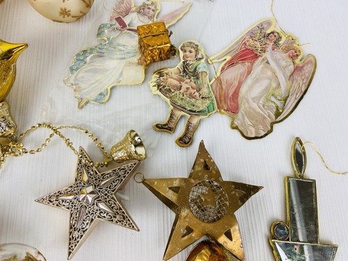 Vintage Christmas Ornament Lot Large Gold Bundle Glass, Plastic, Mix 50’s-90’s - Picture 5 of 10