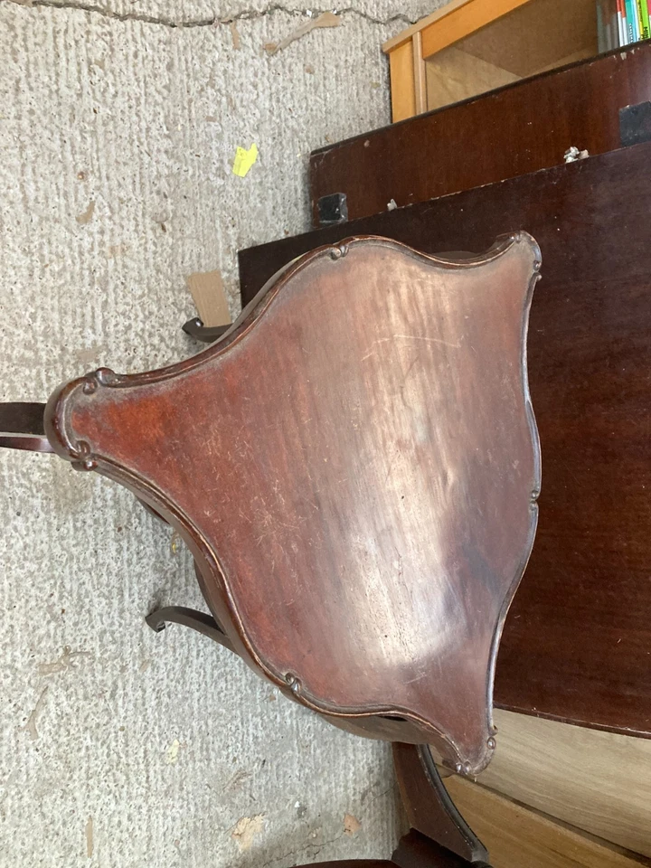 Vintage Antique Brown Wooden Fluted Edge Triangular Side Table Shaped Legs Shelf - Image 2 of 4