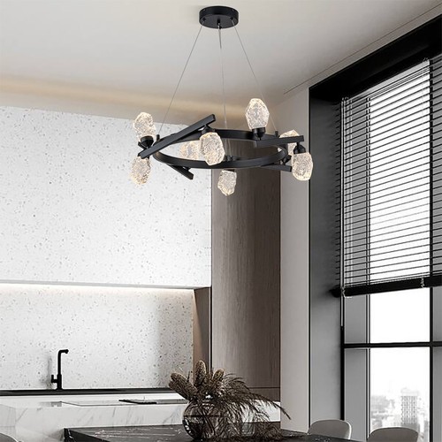 Modern 8-Light Black Crystal LED Ring Chandelier for Dining & Foyer - Picture 12 of 21