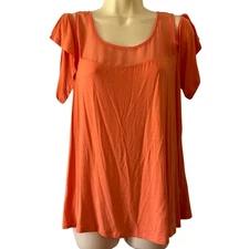 Naif Size Medium Orange Cold Shoulder Knit Top Blouse Flowy Chiffon