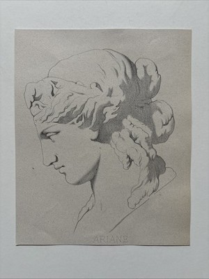 Antiker Kupferstich 1868 Akademisches Frauenportrait Studie mythologisch Ariadne