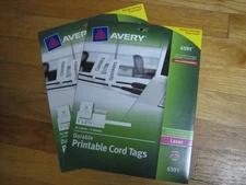 Lot of 2 pkgs; AVERY 6591, Durable LASER Printable Cord Tags, 50 labels/pkg