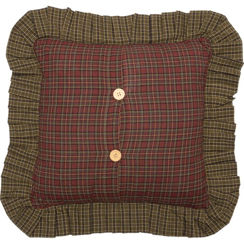 VHC Brands Rustic 16"x16" Pillow Green Tea Cabin Cotton Plaid Bedroom Decor - Picture 6 of 6