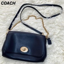 Excellent Condition Coach Shoulder Bag Chain Gold Turn Lock 2way Navy