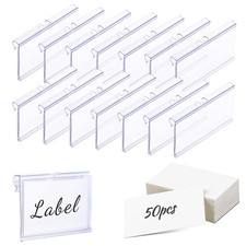 50 Pcs Plastic Wire Shelf Label Holders, 3" x 1.65" Clear Price Tag Holder wi...