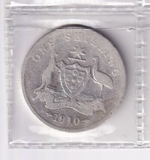 AUSTRALIAN: 1910 PRE-DECIMAL KGV SILVER (1/) SHILLING CIRCULATED COIN #M419/22
