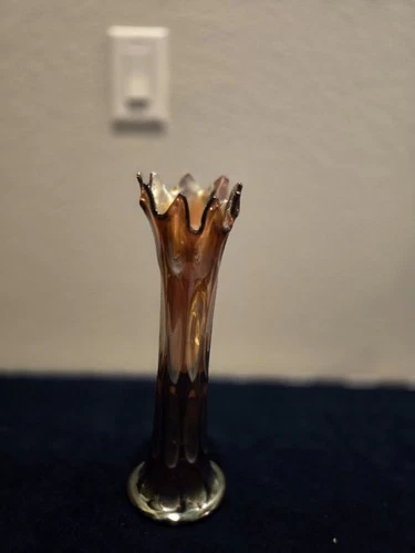 Vintage 11 Inch Amethyst Fenton Carnival Glass Swung Vase