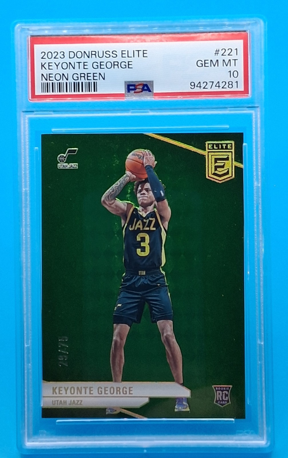 2023-24 Donruss Elite Keyonte George #221 Neon Green /75 PSA 10 GEM-MT Jazz