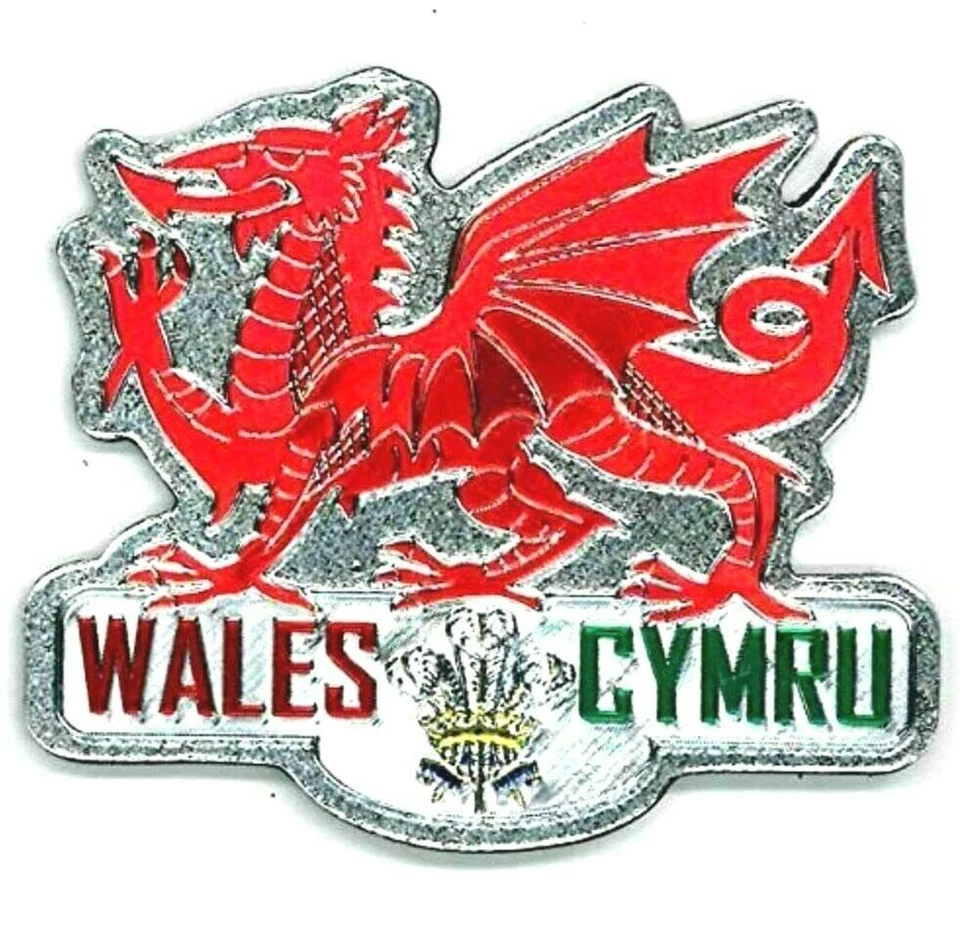 ELGATE Welsh Fridge Magnet Red Dragon Silver Foil Stamp Souvenir Gift Wales Cymru