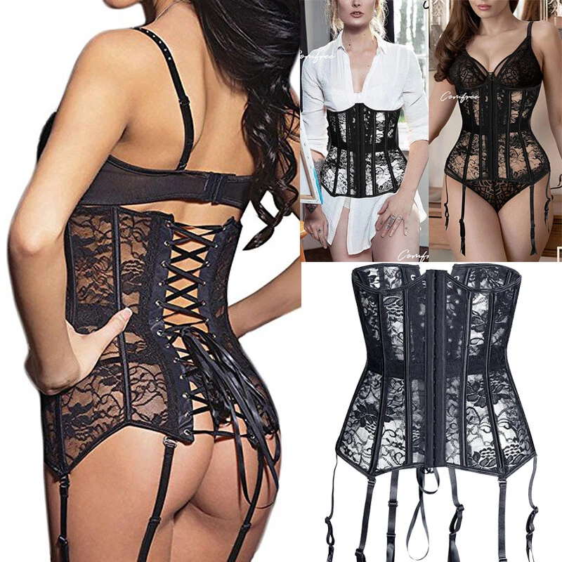 Women Corset Sexy Chest Lace Slim Waist Belt High Vintage Mesh