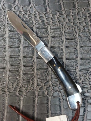 Black Bullhorn Handle Lockback D2 Tool Steel Spey Point Pocketknife Ripper