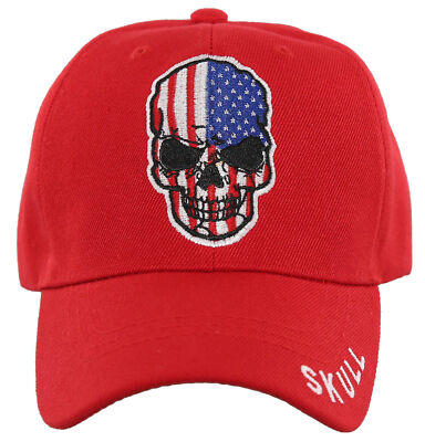 NEW! AMERICAN FLAG SKULL BALL CAP HAT RED