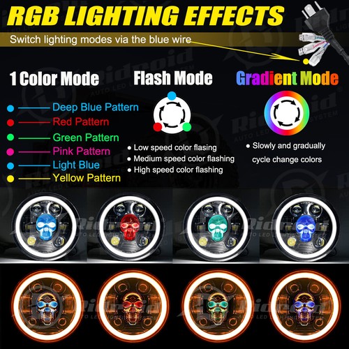 5 3/4" 5.75" RGB Skull LED Headlight Halo DRL Hi/Lo Beam For Indian Scout Bobber - Picture 4 of 17
