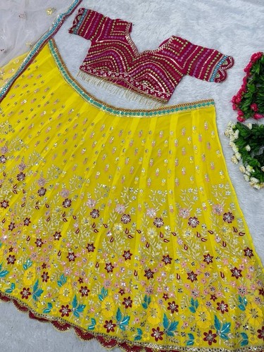 Abito da sposa etnico Bollywood festa Lehenga Choli designer indiano Lehnga - Foto 15 di 15