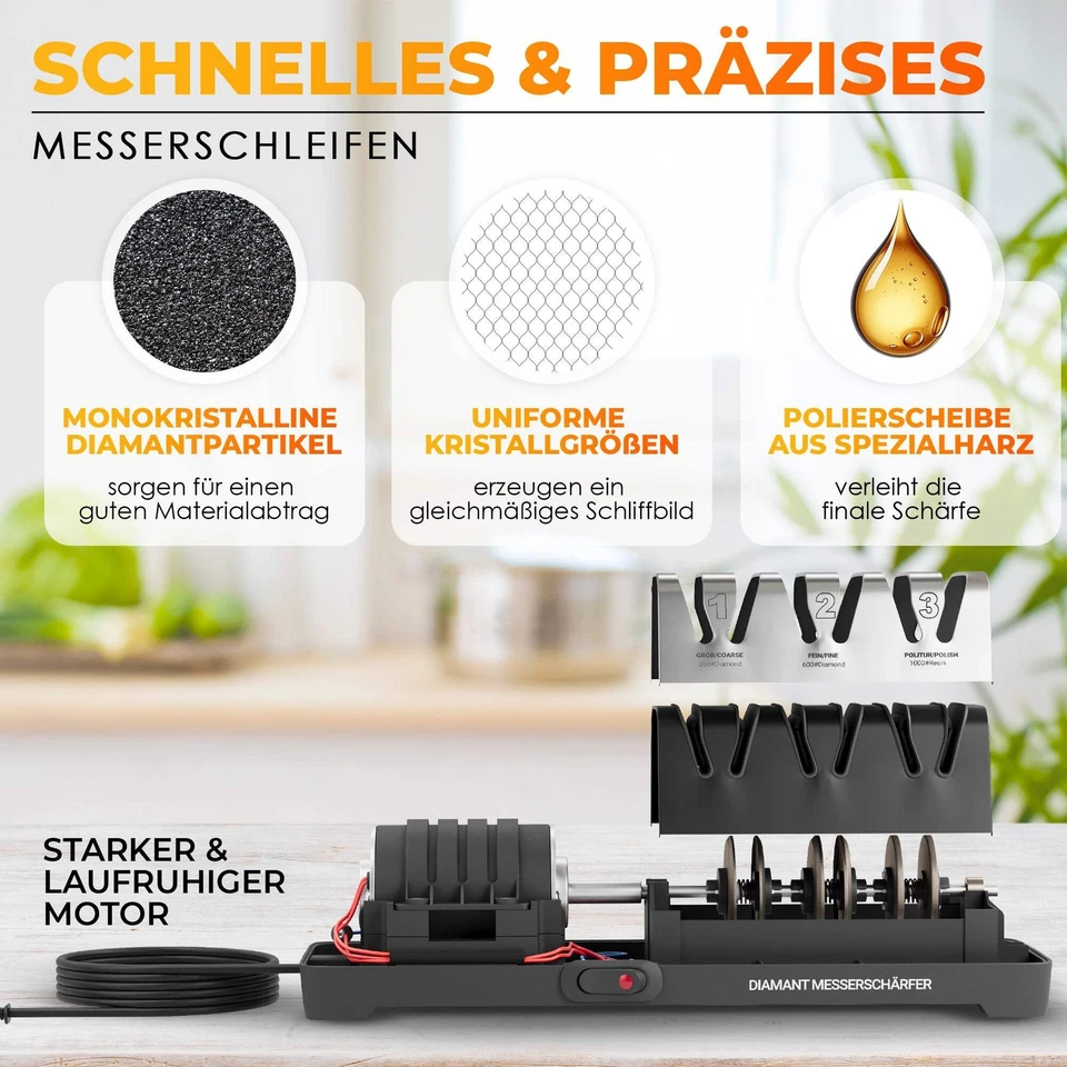 AUSTEIN® Diamant-Messerschärfer TG2202 mit 20 Grad, Elektrischer 3 Phasen Messer - Bild 3 von 4