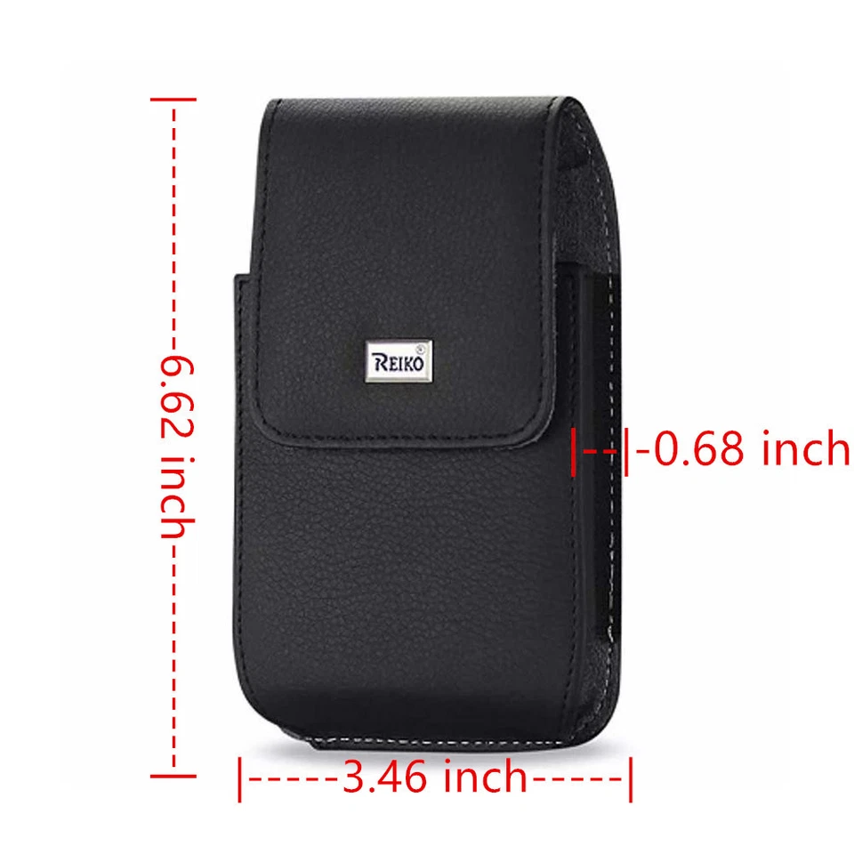 6.62 Inch Reiko Black Vertical Leather Belt Clip Case Pouch - Image 2 of 4