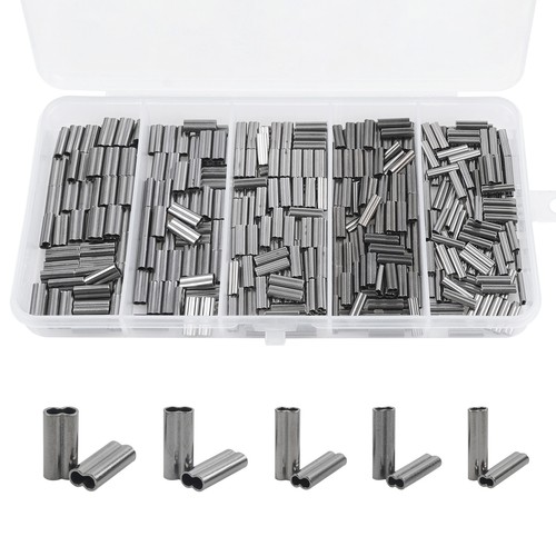 300pcs Double Barrel Fishing Crimping Sleeves Copper Tube Tackle Connector Kit - Afbeelding 1 van 18