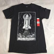 ODM Unisex T-Shirt: NASA Space Shuttle Tarot Card The Explorer, black, Small