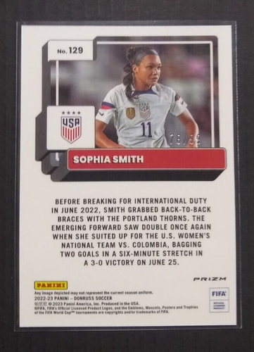 2022-23 Donruss Optic Blue Prizm Sophia Smith #ed 78/99 USWNT EE. UU. Fútbol - Imagen 2 de 2
