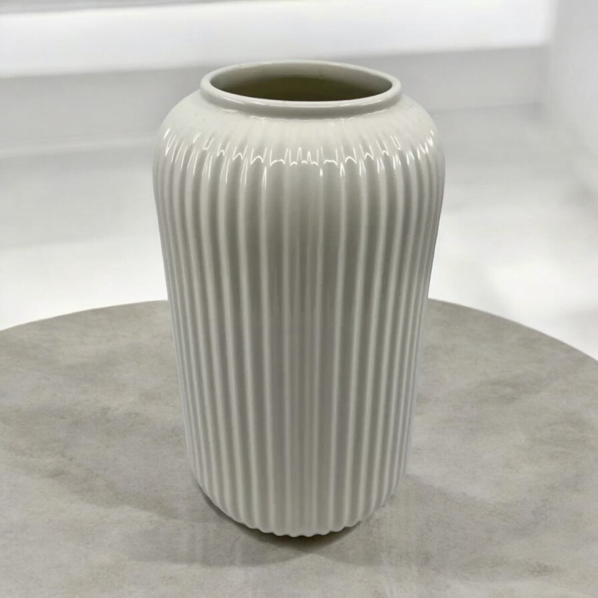 Classic IKEA (Sweden) Ceramic Ribbed Vase (8-1/2”h) — Mint