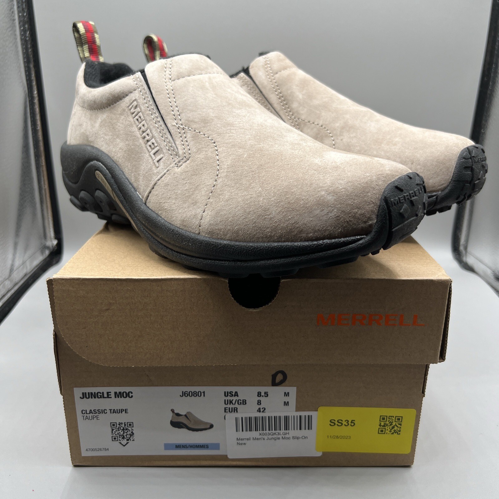 MERRELL Jungle MOC Zapatos de tienda para hombre Classic Taupe EE. UU. Talla 8.5 J608801 Nuevos en caja