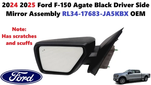 2024 2025 Ford F150 Agate Black Driver Side Mirror Assembly RL34-17683-JA5KBX