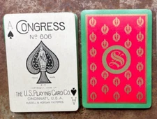 Antique Congress 606 Playing Cards, Initial Series “S” c1904 Wide Size Gold Edge