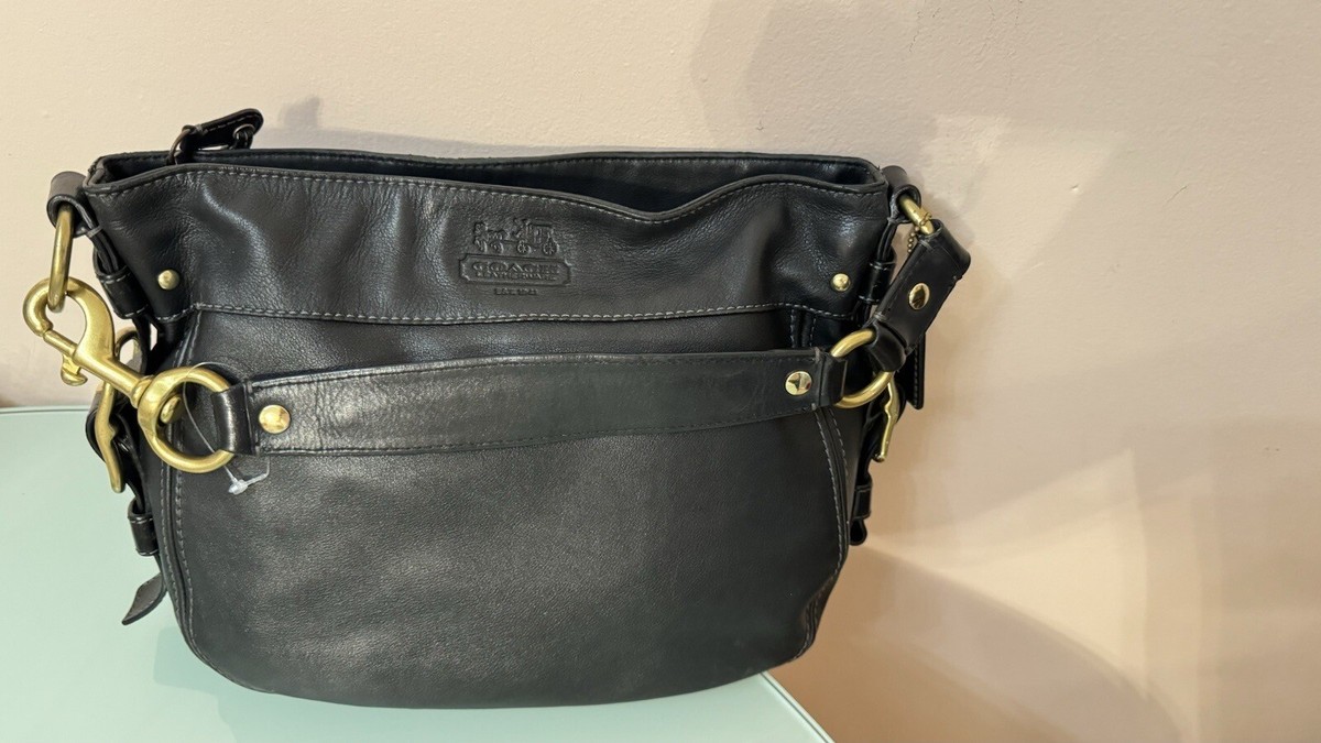 Coach Carly Black Leather Medium Hobo Bag Gold Hardware 12671 Pre