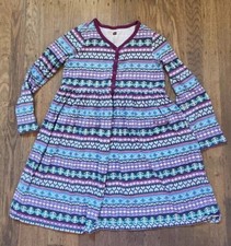 Tea Girls Dress 10 100% Cotton Blue Purple Fairasile 3/4 Sleeve Crew Neck Logo