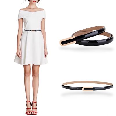 Women's Belt Fashion Elegant Skinny Patent Leather Belts Genuine Leather Wais...