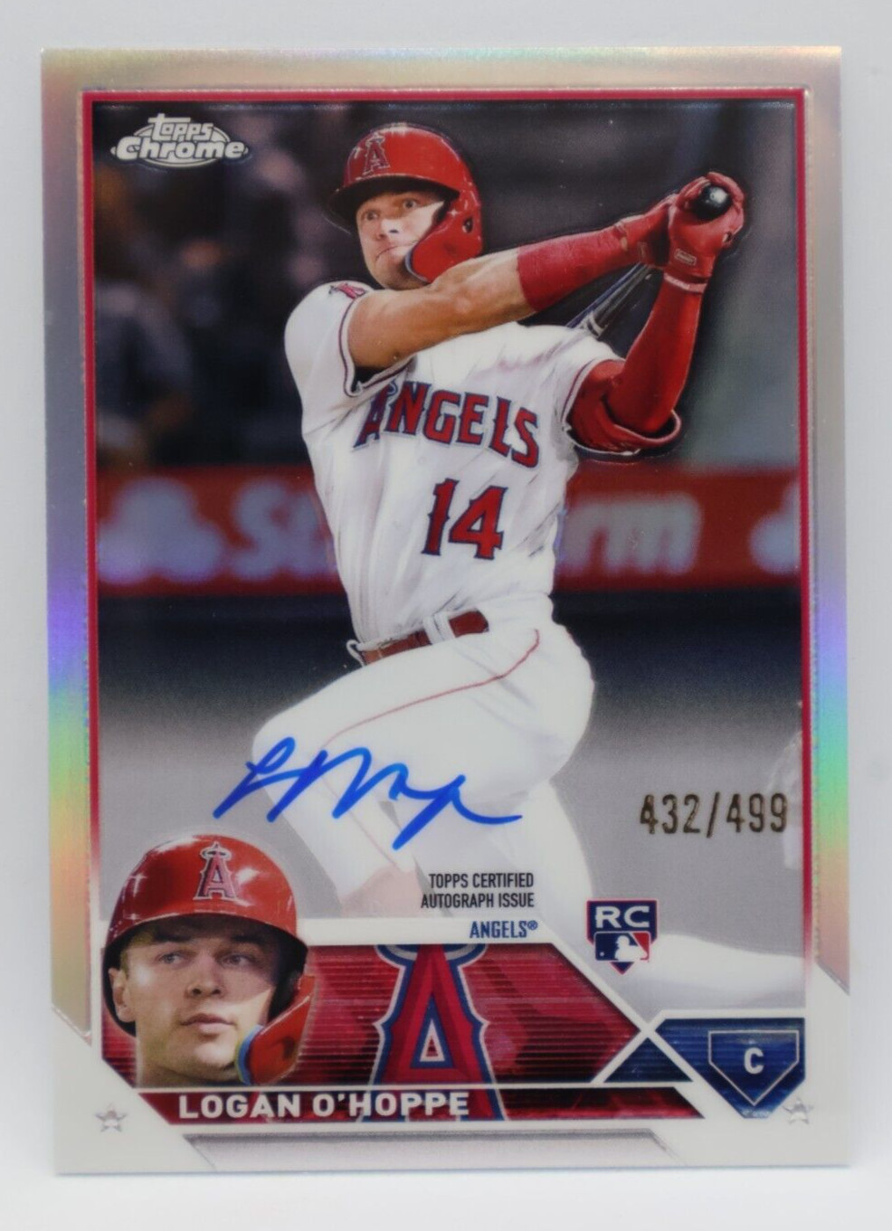 2023 Topps Chrome Baseball Rookie Refractor Auto /499 LA Angels - LOGAN O'HOPPE
