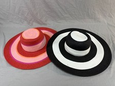 Ladies Straw Beach Sun Hat Floppy Foldable Wide Brim set -with Ponytail hole