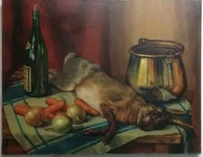 FINE ART: Antique Oil canvas Painting Signed : FERRY N. - Still Life Artwork  