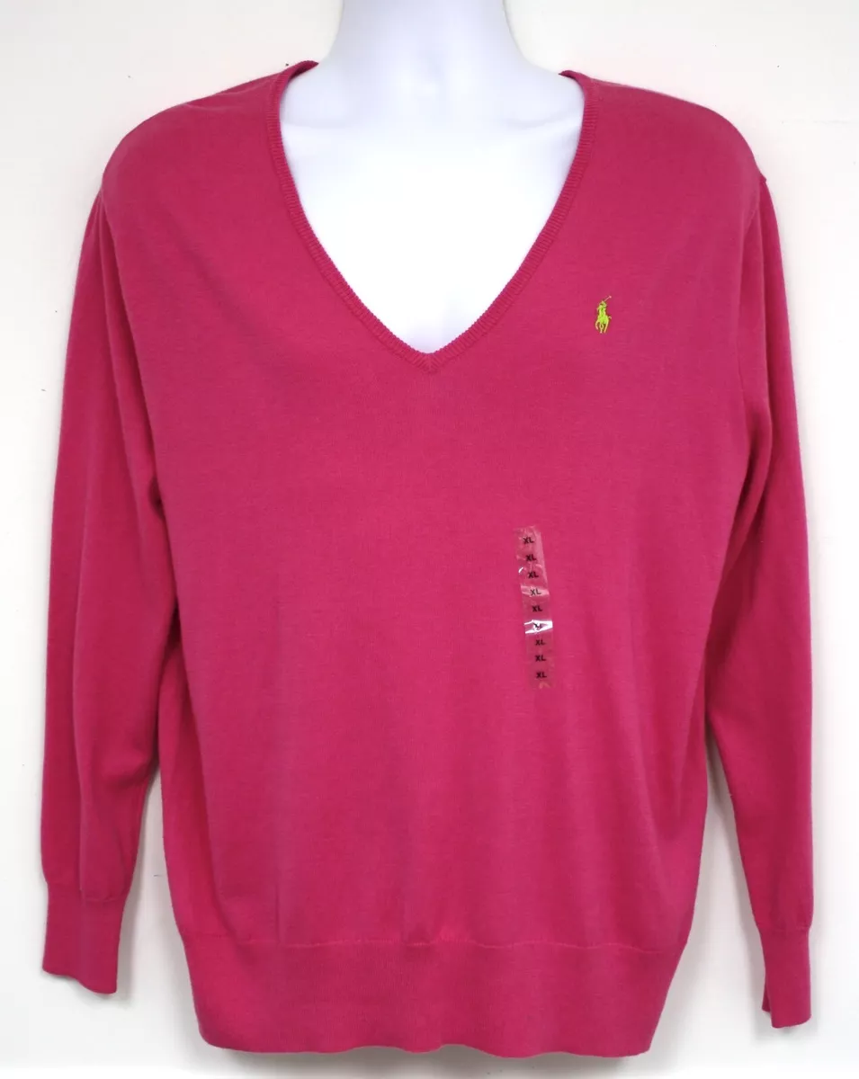 Ralph lauren pink v hotsell neck jumper