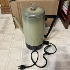 Mirro Matic Electric Percolator 9 Cup Coffee Maker Avocado green USA M-0179-37